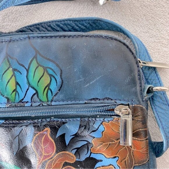 Vintage 90’s Biacci Hand Painted Peacock On Leather Crossbody Shoulder Bag Purse - Picture 12 of 16